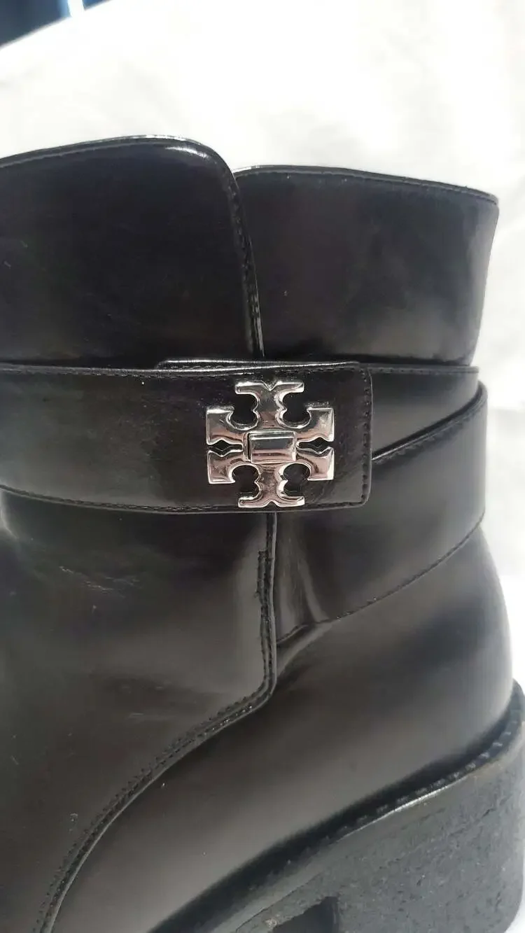Tory Burch Kira Black Leather Buckle Ankle Boots Size 7M